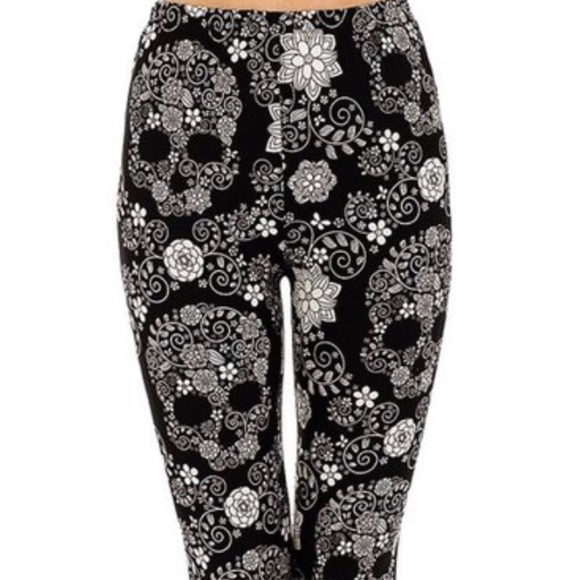 Sugar Skull Floral Print Leggings NWT - Picture 4 of 4